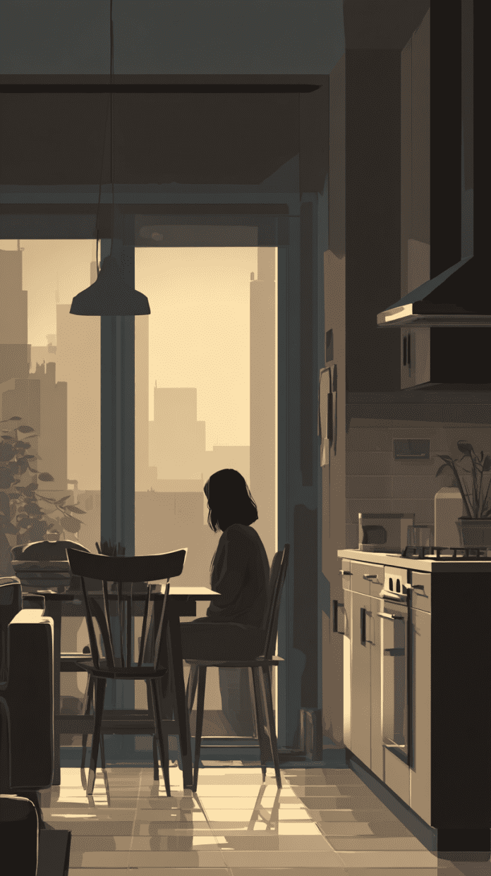 Ready for Divorce? Silhouette of a woman sitting in the dark and alone at her kitchen table.