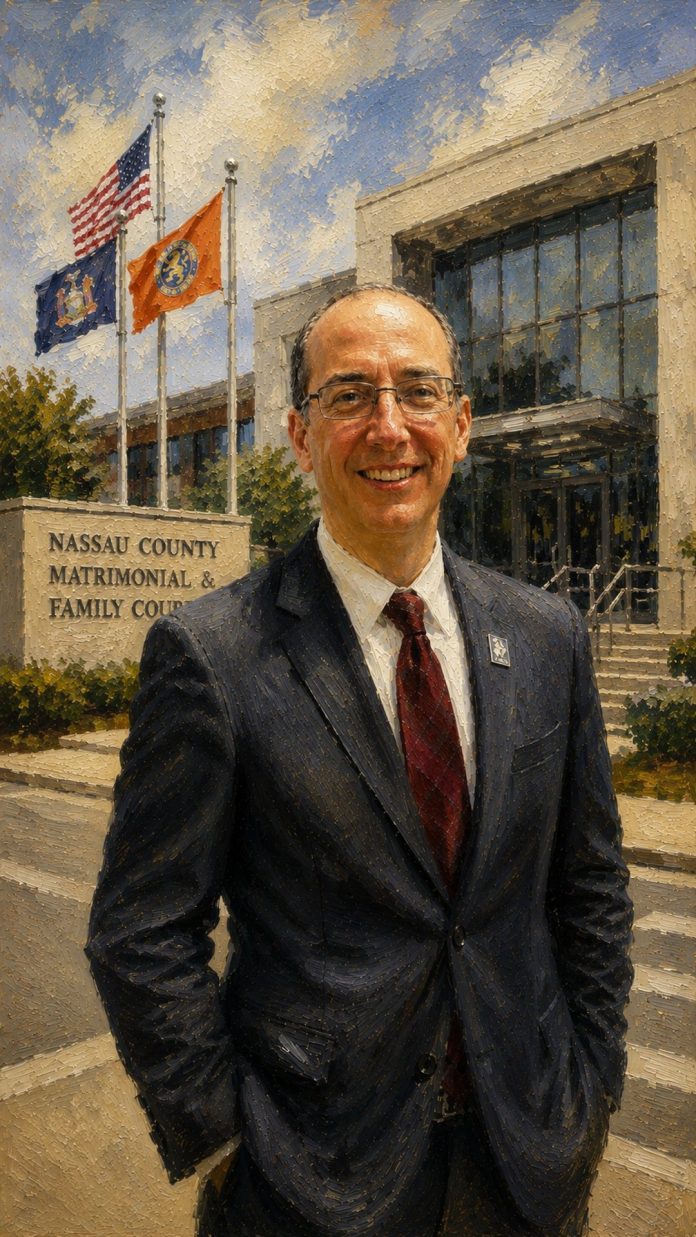 File for divorce in New York. Gary Port standing in front of the Nassau Matrimonial court.